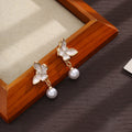 White Clear Butterfly Pearl Look Dangle Stud Earrings view 4