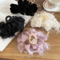 Black Glitter Velvet Flower Bow Large Hair Claw Clip view 1