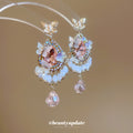 Pink Crystal Chandelier Earrings with Beaded Fringe view 1