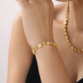 Round Halo Zircon Link Bracelet Gold and Steel Stainless view 2