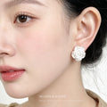 White Pearlescent Layered Rose Clear Stone Center Stud Earrings view 2