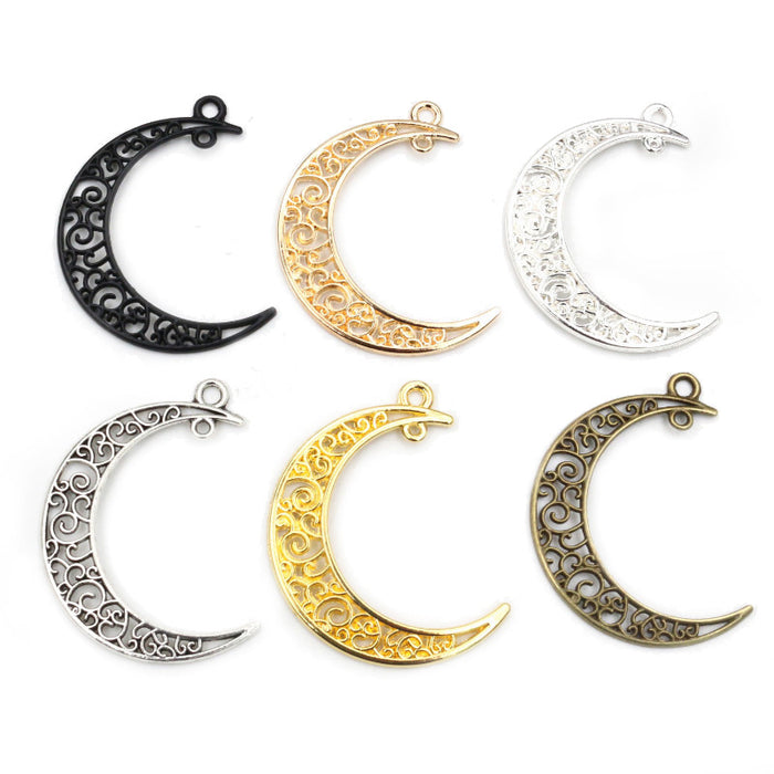 Openwork Crescent Moon Metal Charms in Eight Finishes