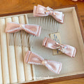 Pink Satin Pearl Rhinestone Bow Hair Combs and Clips view 4