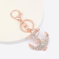 Rhinestone Anchor Keychain Rose Gold Metal Nautical Charm view 1