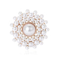 Pearl Center Floral Halo Brooch in Gold or Silver Tone view 1