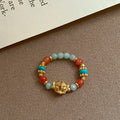 Multicolor Bead Stretch Ring Gold Fox Head Charm Accent view 1