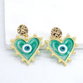 Gold Tone Pearl Outline Heart Evil Eye Stud Drop Earrings view 8