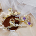 Purple Rose Floral Branch Pearl Look Decorative Hair Claw view 1
