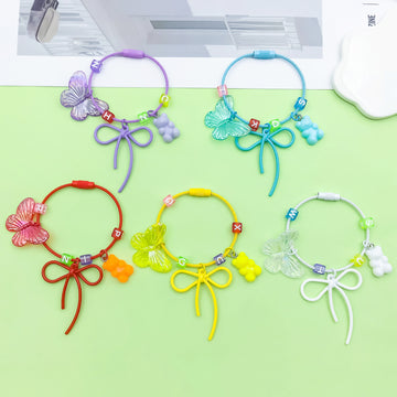 Butterfly Bow Gummy Bear Charm Cable Keychain with Letter Beads