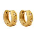 Moon Star Eye Motif Huggie Hoop Earrings Gold Steel view 5