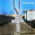 Silver Tone Square Stone Cross Necklace Pendant with Clear Stone Accents view 5