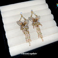 Pink Crystal Butterfly Long Tassel Stud Earrings Jewelry Pair view 3