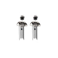 Black Ink Flower Fan and Chain Fringe Stud Earrings view 5
