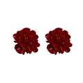 Deep Red Layered Fabric Flower Stud Earrings With Ruffled Petals view 5