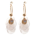 White Shell Disc Cluster Hoop Earrings in Silver and Gold Tones view 5