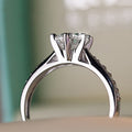 Round Clear Solitaire Pave Ring In Polished Silver Tone view 3