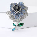 Crystal Rose Brooch With Heart Shaped Center in Blue or Pink view 2