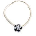 Pearl Strand Camellia Flower Pendant Necklace White Gold Tone view 5