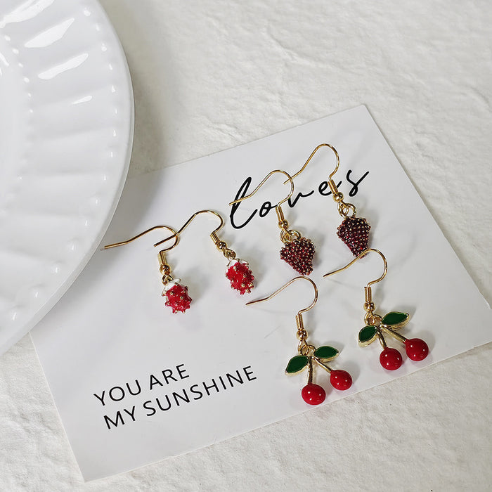 Enamel Mini Raspberry and Cherry Drop Earrings 3 Styles