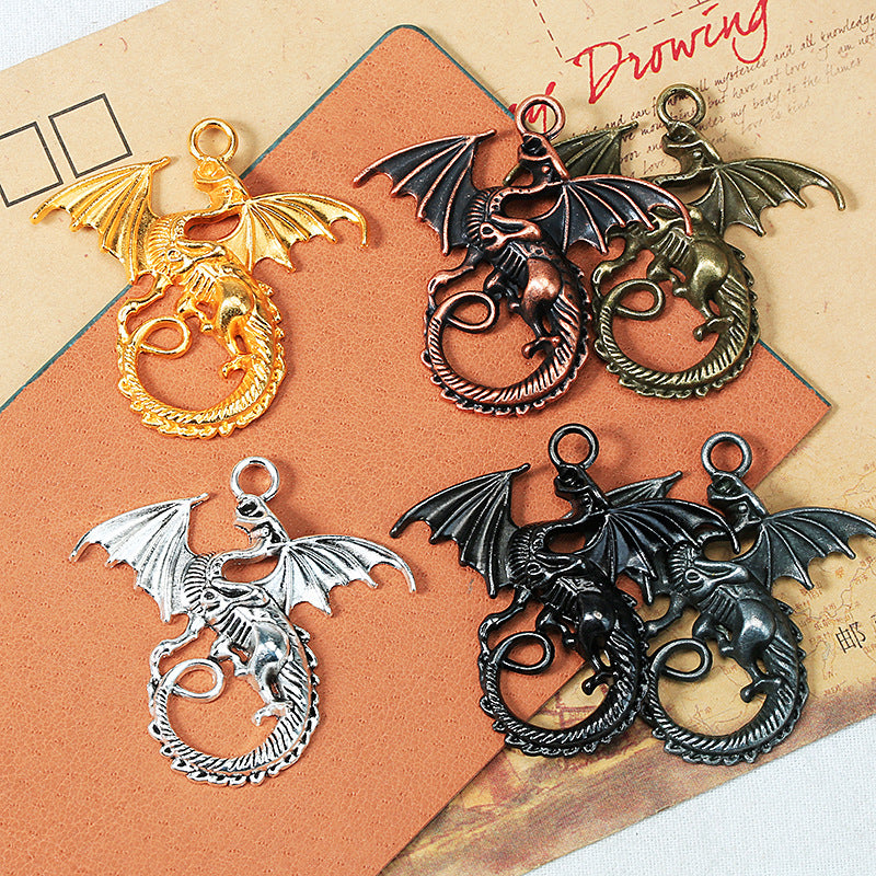 Vintage Chinese Dragon Wing Alloy Charm Pendant 45x43mm