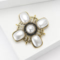 Baroque Cross Pearl Brooch Black Rhinestone Halo Metal Pin view 3