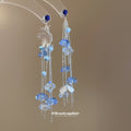 Blue Floral Bead And Chain Long Tassel Stud Earrings view 4