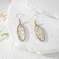 Oval Gold Frame Dried Flower Resin Drop Earrings Four Colors view 4