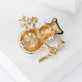 White Enamel Snowman Brooch Black Hat Gold Snowflake view 4