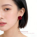 Wine Red Flocked Velvet Heart Stud Earrings Design view 3