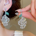 Crystal Leaf Drop Earrings in Silver and Gold for Everyday Styling view 3
