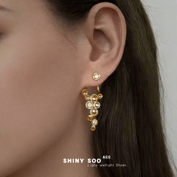Gold Bubble Cluster Drop Earrings Crystal Two-Way Jacket