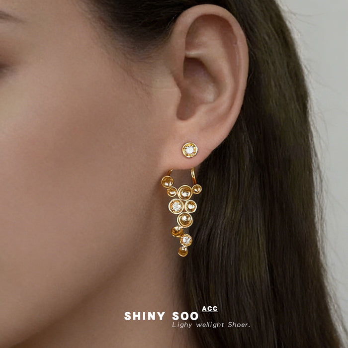 Gold Bubble Cluster Drop Earrings Crystal Two-Way Jacket