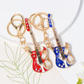 Rhinestone Enamel Electric Guitar Keychain Gold Red Blue view 1