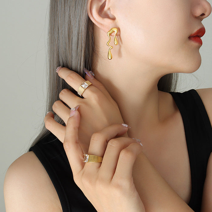 Asymmetric Liquid Drop Stud Earrings Gold And Steel Pair