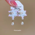 White Fuzzy Pom Pom Snowflake Choker and Pearl Earrings view 4