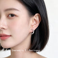 Silver Tone Polished Double Ridge Crescent Moon Stud Earrings view 2