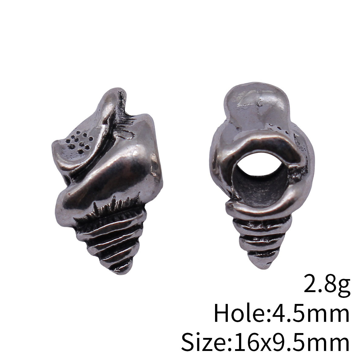 16x9.5mm 2.8g Antique Silver Tone Zinc Alloy Conch Shell Large Hole Beads for Bracelet DIY Jewelry