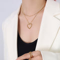 Double Layer Bamboo Heart Pendant Necklace Gold Steel view 4