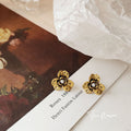 Antique Gold Textured Flower Stud Earrings Pearl Centers view 4