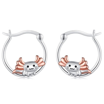 Silver Rose Gold Axolotl Mini Huggie Hoop Earrings Pair