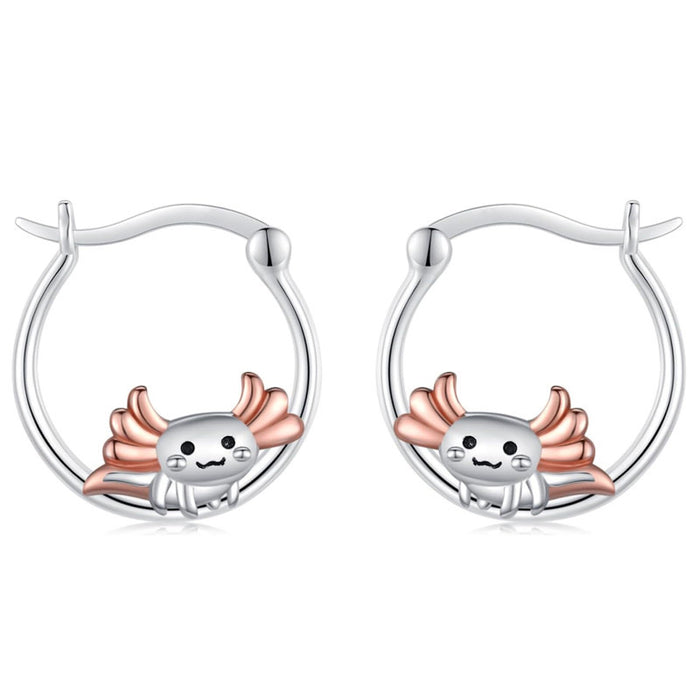 Silver Rose Gold Axolotl Mini Huggie Hoop Earrings Pair