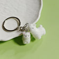 Pair of White Flocked Sheep Figures on Silver Tone Keychain view 3