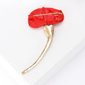 Red Fabric Ginkgo Leaf Brooch with Crystal Stem Lapel Pin view 4