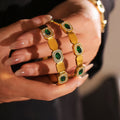 Gold Hinged Bangle Green Stone Zircon Glass Settings view 3