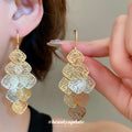 Filigree Leaf Cluster Hoop Drop Earrings With Decorative Metal Accents view 3