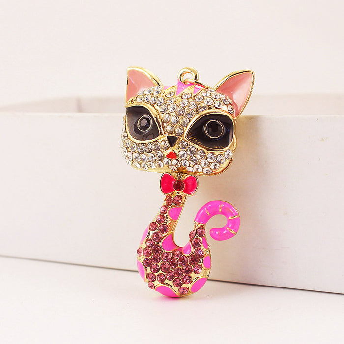 Rhinestone Cat Keychain Zinc Alloy Animal Bag Charm Key Ring Gift