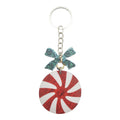 Red White Peppermint Candy Teal Bow Wooden Keychain view 5