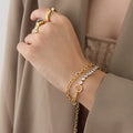 Double Layer Pearl and Zircon Chain Bracelet Gold Steel view 6