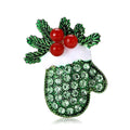 Christmas Mitten Brooch Red or Green Rhinestones Holly view 1