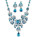 Floral Crystal Necklace and Drop Earring Jewelry Set in Two Colors view 5